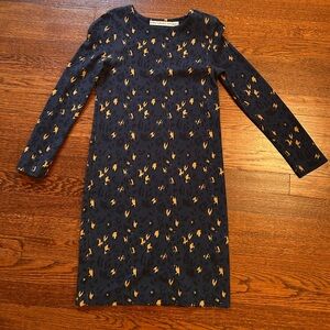 & Other Stories Leopard Print Navy and Gold Long Sleeve Mini Dress